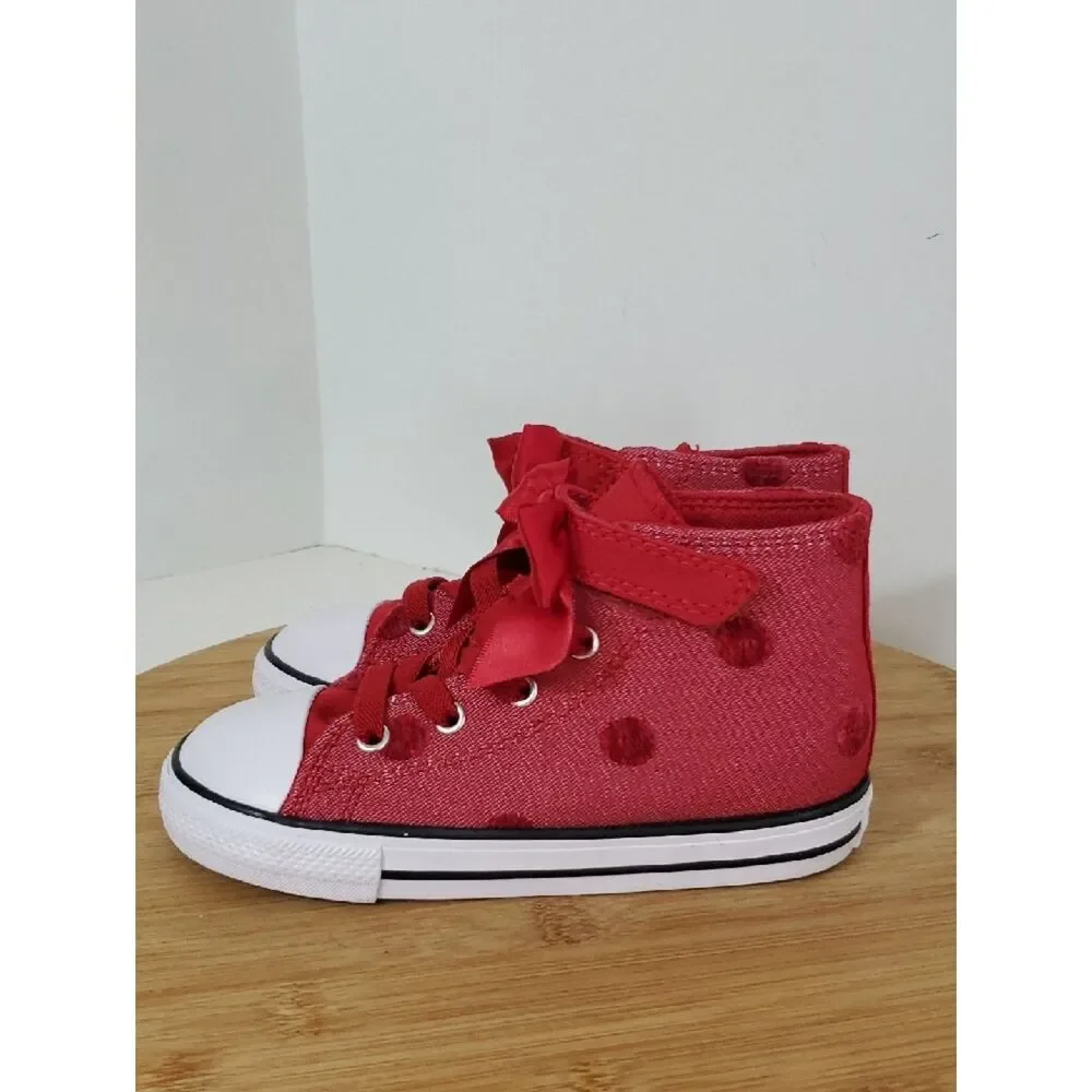 Converse CTAS 1V High Top Toddler Sneakers Red Bow Size 5 NIB